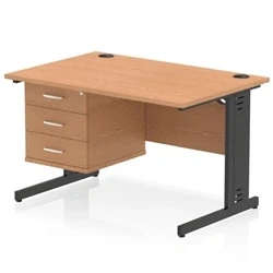 Image of Impulse 1200x800 Desk Oak/Black Cable Managed Leg 1x3 Drawer Fixed Ped