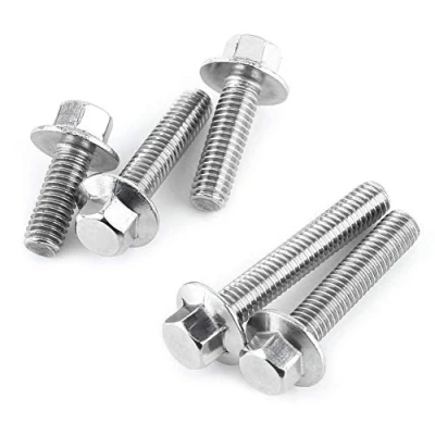 Image of SEAFRONT SS304 Flange Screw 10pcs M6 Stainless Steel Hex Screws Washer Head Fastener (M6*16)