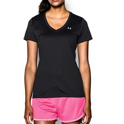 Image of Under Armour Women Tech Short Sleeve V Solid, Ladies T Shirt Made of 4 Way Stretch Fabric, Ultra light &amp; Breathable Running Apparel for