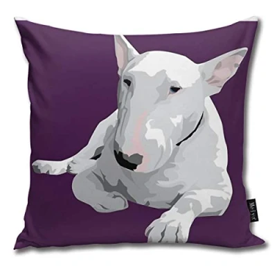 Image of QMS CONTRACTING LIMITED English Bull Terrier Print Pillowcase Home Life Cotton Cushion Case 18 x inches