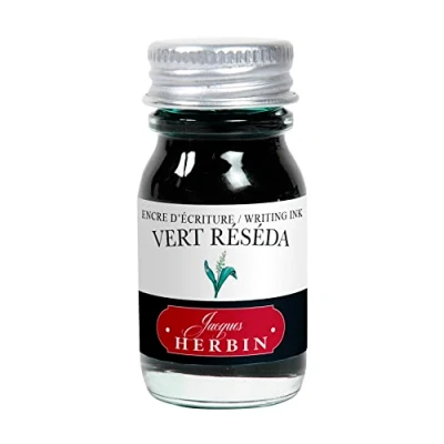 Image of Herbin 11538T 10ml bottle of ink for fountain pens and rollerball (product without packaging zero waste objective), Vert réséda/Reseda green