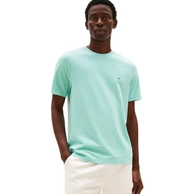 Image of Tommy Hilfiger Men’s Short Sleeve Round Neck Seasonal Solid T Shirt, Turquoise (Tradewinds Aqua), XS