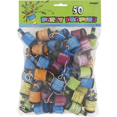 Image of Multicolor Party Poppers Pack of 50 Fun and Easy to Use, Perfect for Celebrations Special Occasions
