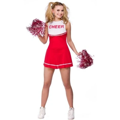 Image of Wicked Costumes Adult Womens High School Cheerleader Fancy Dress Costume Red Large (UK 18 20)