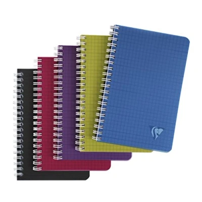 Image of Clairefontaine Ref 329535C Linicolor Wirebound Notebook (50 Sheets) 11x17cm Size, 90gsm Brushed Vellum Paper, Polypro Cover, Squared Ruling Random Colour Cover