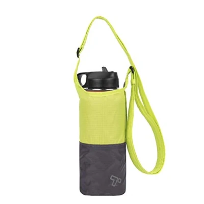 Image of Travelon Unisex Adult Packable Water Bottle Tote Sling, Lime Gray, Packed 3.25 x 4.25 .75