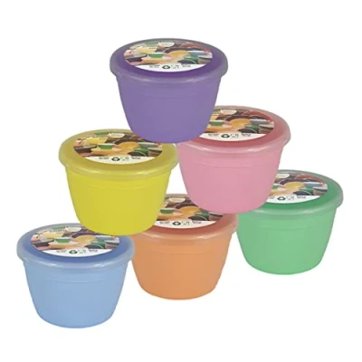 Image of Just Pudding Basins Pastel Colours 1/4 Pint Small Basin and Clear Lid 0.25pt Pack of 6 Plastic Steaming Bowls (Rainbow)