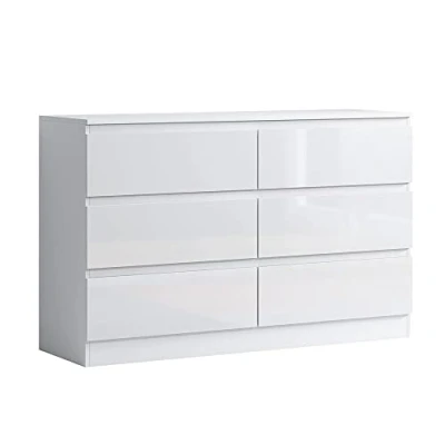 Image of FWStyle Modern 6 Drawer Chest, 40 cm Length x 120 Width 77 Height, White Gloss