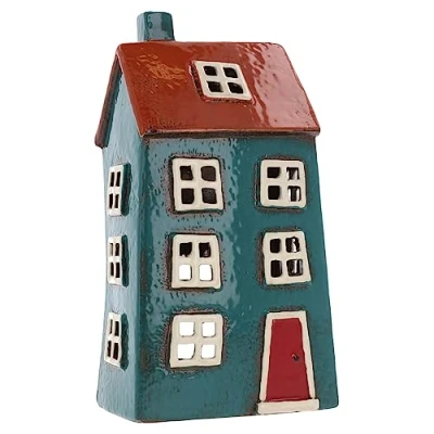 Image of Shudehill Giftware Ceramic Village Pottery Bright Colour Range Tealight Holder, beautiful house warming gift, Home Ornament, Candle Holder… (Blue/Dark Blue)