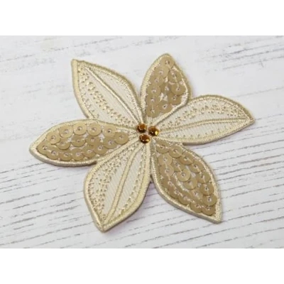 Image of Sequin Flower Iron On Motif Applique Beige each