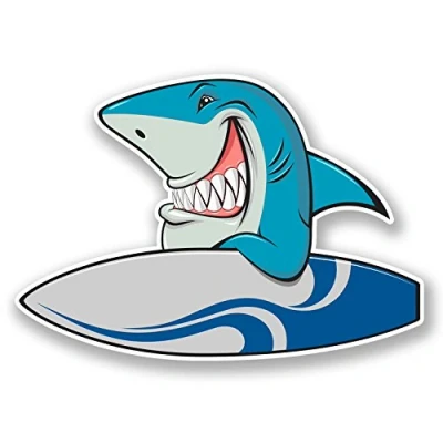 Image of 2 x 10cm Surf Shark Vinyl Sticker Decal Laptop Helmet Car Surfer Beach #6039 (10cm Wide 7cm Tall)