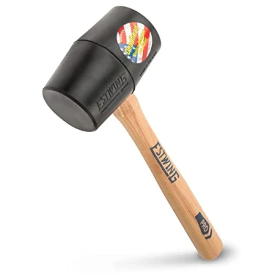 Image of Estwing DH 18 18oz Deadhead Bounce Resistant Black Rubber Mallet with Hickory Handle and Soft Face