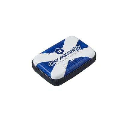 Image of Unicorn Ultra Gary Anderson Darts Case Sleek Black with Stylised Scottish Saltire Design Extra Storage for Spares &amp; Accessories Foam Inner Holds and Protects 2 Set of Fully Loaded