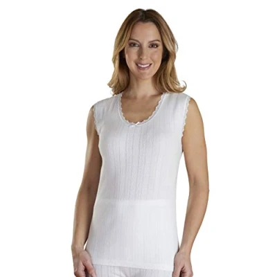 Image of Slenderella VUW301 Women&#039;s Vedonis White Cotton Sleeveless Top Large