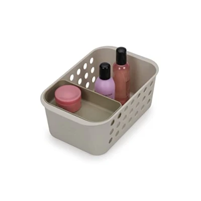 Image of Joseph EasyStore Bathroom essentials Storage Basket Organiser with Moveable tray, Small Ecru