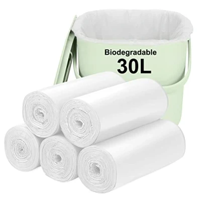Image of Biodegradable Trash Bags 80PCS, Aievrgad 30L/8Gallon small Garbage bags/For Countertop Bin. Bin Liner/Trash/rubbish Bags, 100% Recycled,Tough, degradable, Compost for kitchen/household white
