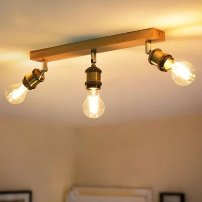 Image of ANWIO Retro Ceiling Light Fitting,3 Way Spot Ceiling,Bedroom Lights with E27,Adjustable Golden Light,Kitchen Ceiling,Spotlight Bar Lighting，Living Room (NO Bulbs)