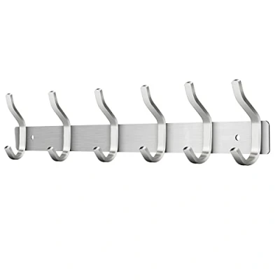 Image of MEIJO Stainless Steel Coat Hook, Hook Rack, Wall with 6 Hooks, Rack for Bedroom, Bathroom, Kitchen (Silver, Hooks)