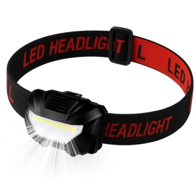 Image of Head Torch, Xndryan Ultra Bright COB LED Torch Battery Operated Lightweight Headlamp, 3 Lighting Modes, Adjustable Strap, Waterproof Headlight for Camping, Hiking, Cycling, Running, Reading
