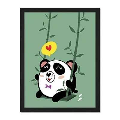 Image of Wee Blue Coo Kawaii Panda Love Large Framed Art Print Wall Poster 18x24 inch