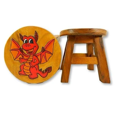 Image of Thai Gifts Childs Childrens Wooden Stool Red Welsh Dragon Step