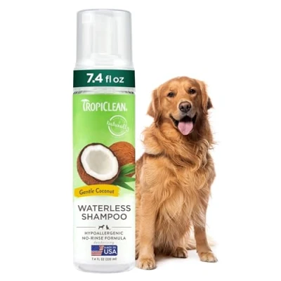 Image of TropiClean Dog Shampoo Grooming Supplies Hypoallergenic Waterless No Water Required Dry For Puppies &amp; Kittens Used by Groomers Gentle Coconut, 220ml