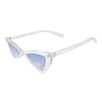 Image of Komonee Halloween Costume Triangular Cat Eye Sunglasses Clear Frame Blue Lens Tint Glasses Designer Ladies Womens UV400 Protection Classic Shades