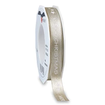 Image of Präsent Babel Printed Satin Ribbon Gold 15 mm Width, 20 m Length