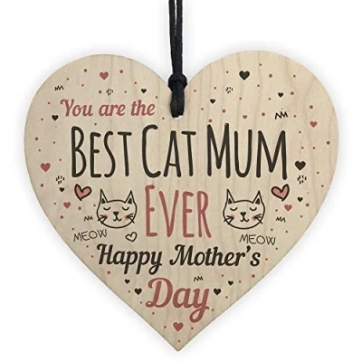 Image of RED OCEAN Funny Card Wooden Heart Best Cat Mum Gifts Humour Sign Keepsake