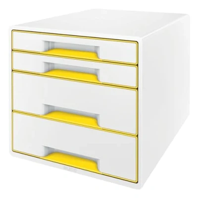 Image of Leitz 4 A4 Drawer Cabinet with Marker Pen and Transparent Tray, Organiser, Wow Range, White/Yellow
