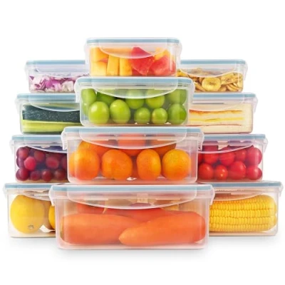 Image of YASHE Food Storage Containers 24 Pieces (12 &amp; 12 Lids) Plastic with Lids, Airtight Pantry Kitchen Containers, Leak Proof, Stackable, Reusable