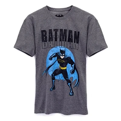 Image of DC Comics Batman T Shirt Mens Adults Distressed Superhero Character Charcoal Top Movie Merchandise L