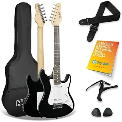Image of 3rd Avenue XF 3/4 Size Kids Junior Electric Guitar Starter Beginner Pack with Bag, Strap, Picks and Capo Black