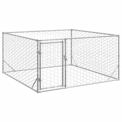 Image of vidaXL Outdoor Kennel for Dogs Gate 2 x 1 m Galvanised Steel, Dog Cage, Large Run