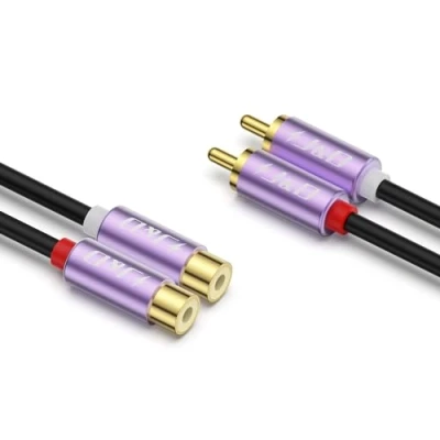 Image of J&amp;D RCA Cable, Gold Plated 2 Male to Female Extension Cable Purple Shell Heavy Duty Stereo Audio 1.8 M