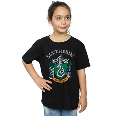Image of Harry Potter Girls Slytherin Crest T Shirt Black 5 6 Years