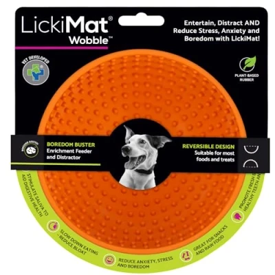 Image of LICKIMAT Wobble, Dog Slow Feeder Bowl Lick Mat, Boredom Anxiety Reducer; Perfect for Food, Treats, Yogurt, or Peanut Butter. Fun Alternative to a Feed Bowl, Orange