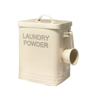 Image of NOBEL Laundry Powder Canister Storage Tin with Lid Non Slip Pads (Cream)