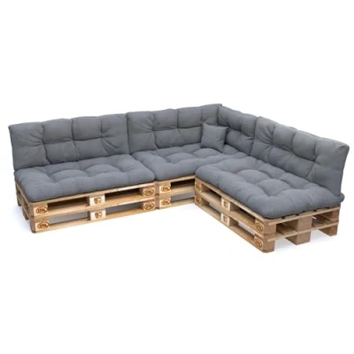Image of POKAR Euro Pallet Quilted Pillow Set of 8: Seat Cushion 120 x 80cm + Back 40cm, Garden Pillows Sofa, Patio, Without Pallets, Grey