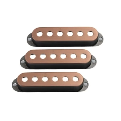 Image of Guyker 3Pcs Single Coil Guitar Pickup Covers (52mm Pole Spacing), Copper Mounting Ring Set Accessories Replacement Part, (PS001, Bronze)