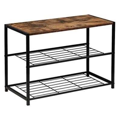 Image of WOLTU Shoe Rack 2 Tier Bench with Seat Standing, Metal Wood Storage Cabinet cupboards Organizer for Hallway SR0051dc