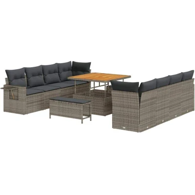 Image of vidaXL 11 Piece Garden Sofa Set with Cushions Grey Poly Rattan Acacia