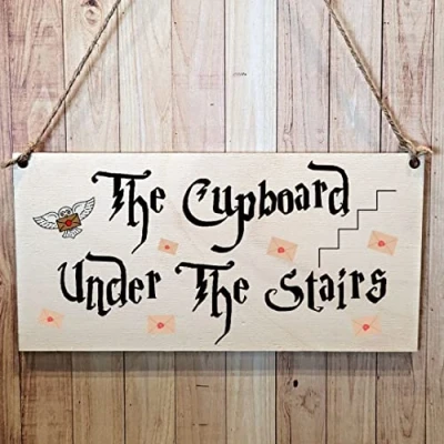 Image of Second Ave Wizard Cupboard Under The Stairs Wooden Hanging Gift Rectangle Home Sign Plaque