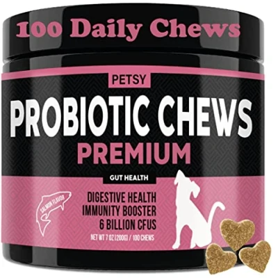 Image of Probiotics for Dogs 5BIL CFUs FOS, PreBiotics, 12 Strains Good Bacteria Gut Skin Immune Itch Diarrhoea Premium Formula 100 Salmon Flav Daily chews All ages Breeds Dog Health Care