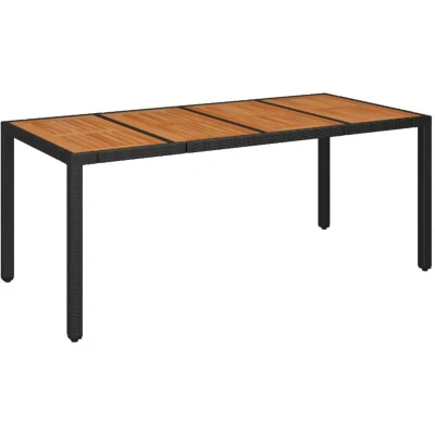 Image of vidaXL Garden Table with Wooden Top Black 190x90x75 cm Poly Rattan