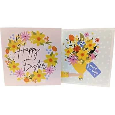 Image of 8x Happy Easter Cards with Envelopes (Spring Flowers)
