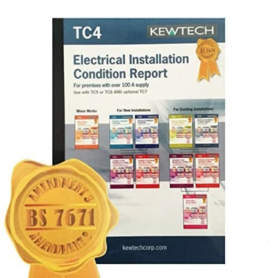 Image of Kewtech TC4 AMENDMENT 3 COMPLIANT Electrical Installation Condition Report For Supplies Greater than 100A Book, Contains 7 Certificates (6 Pages Per Certificate), With Copies Customer &amp; Contractor Use, Must Be Used TC5 or TC6 And Optional TC7