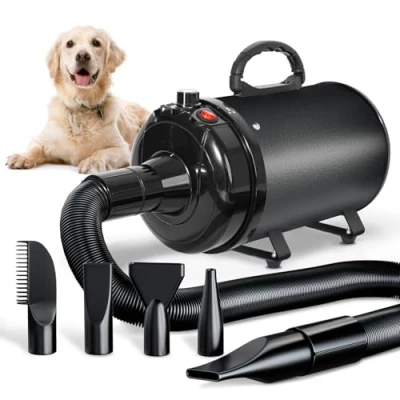 Image of TRIGRAND Dog Hair Dryer Blaster Low Noise 3000W Pet Grooming Temperature Heater with 4 Different Nozzles