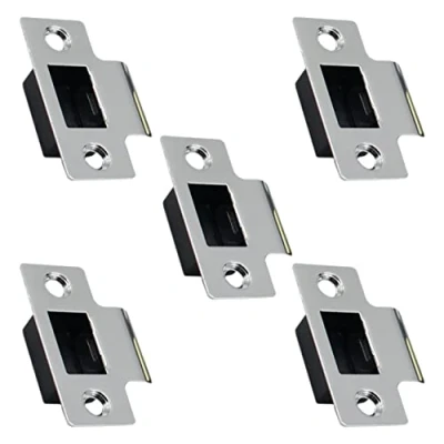 Image of Strike Plate Polished Chrome Latch Door Frame + Dust Box Matching Screws (5)