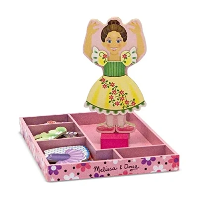 Image of Melissa &amp; Doug Nina Ballerina Magnetic Wooden Dress Up Doll Pretend Play Toy Cognitive Skills 3+ Gift for Boy or Girl